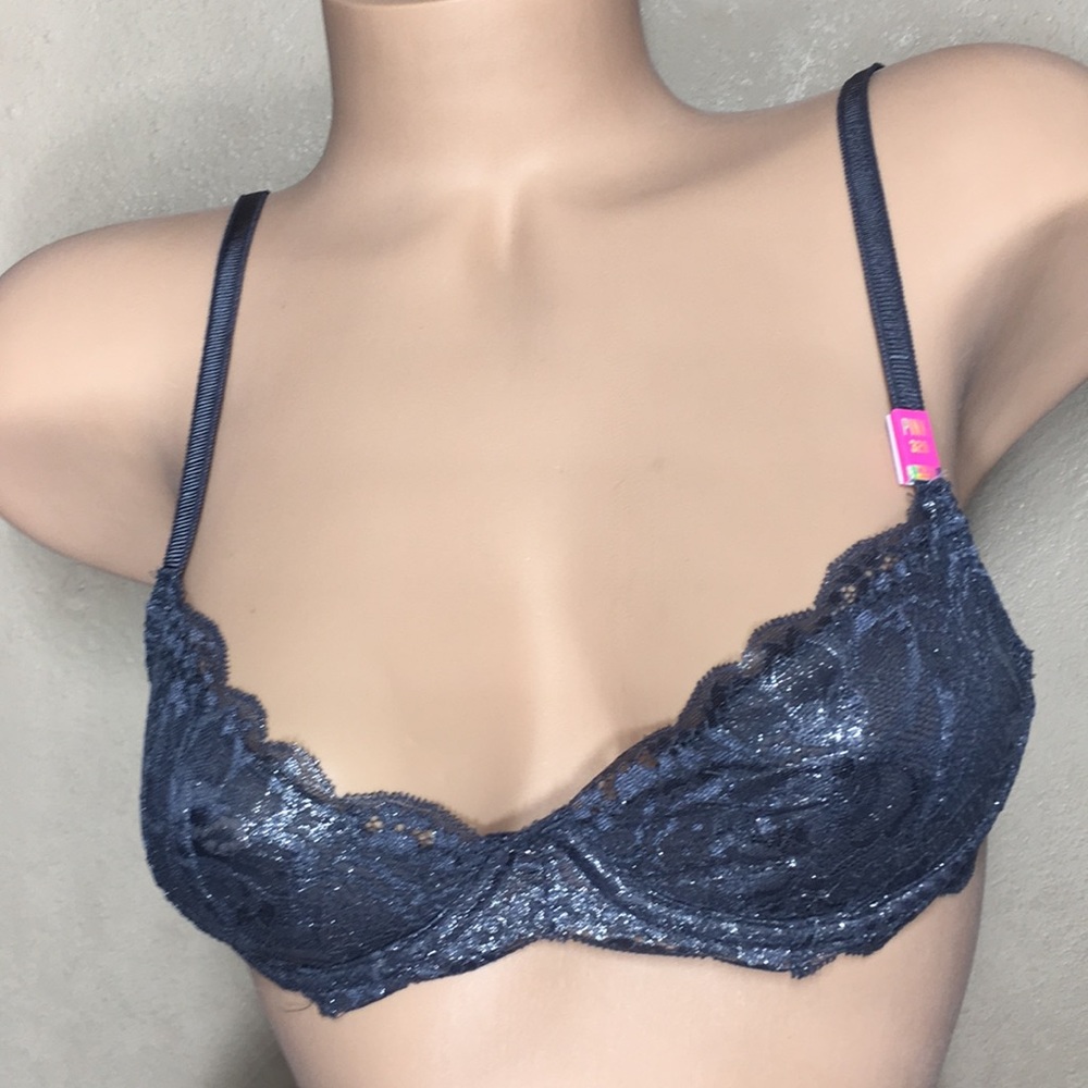 32B Victoria's Secret PINK Unlined Bra Grey Silver